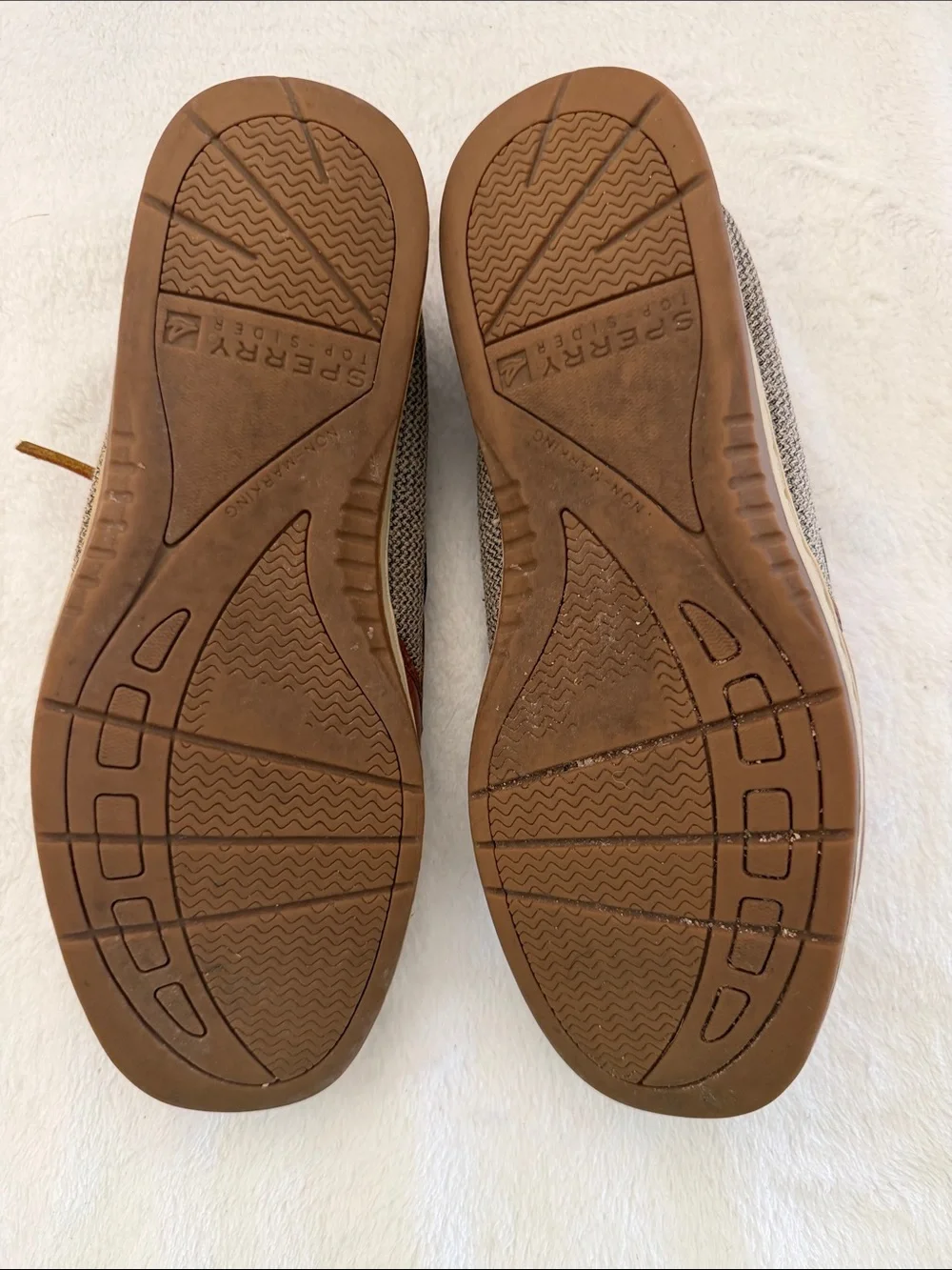 Sperry Cognac Leather & Tan Fabric Boat Shoes